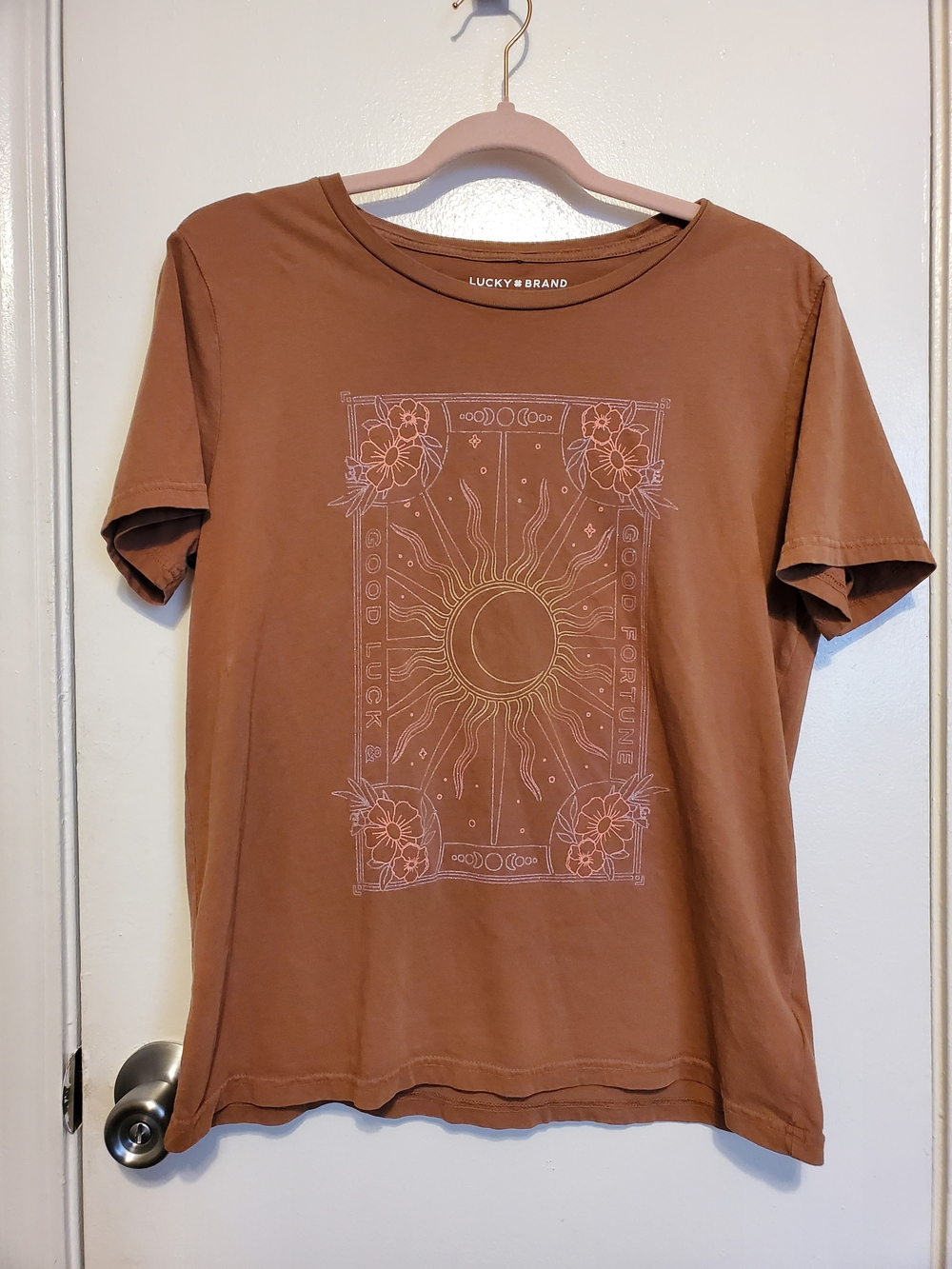 Lucky Brand Celestial Glitter Camel Graphic Tee - Sun & Floral Design